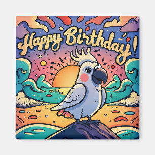 Happy Birthday Kleurrijke Parrot Bird Magneet