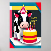 Happy Birthday, koe, cake| AI Art Poster (Voorkant)