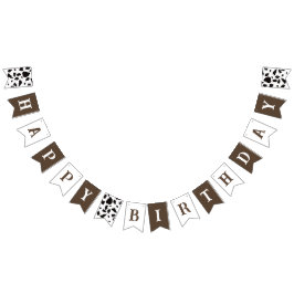 Happy Birthday Koe Print Bruin en Wit Vlaggetjes
