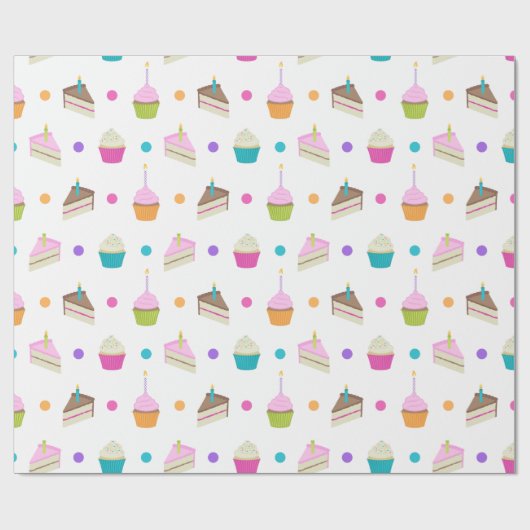 Happy Birthday-koekjes en cupcakes Cadeaupapier (Vlak)