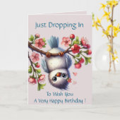 Happy Birthday komt naar Schattige Bird Kaart (Gele Bloem)