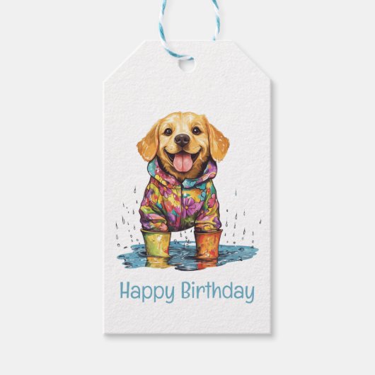 Happy Birthday Labrador Retriever Rain Puddle Cadeaulabel (Voorkant)