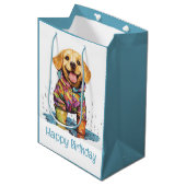Happy Birthday Labrador Retriever Rain Puddle Medium Cadeauzakje (Voorkant Gekanteld)