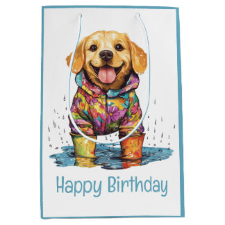 Happy Birthday Labrador Retriever Rain Puddle Medium Cadeauzakje
