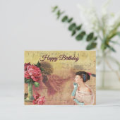 Happy Birthday Lady met Rozen Briefkaart (Staand voorkant)