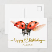Happy Birthday Ladybug Waterverf Post Kaart (Voorkant / Achterkant)