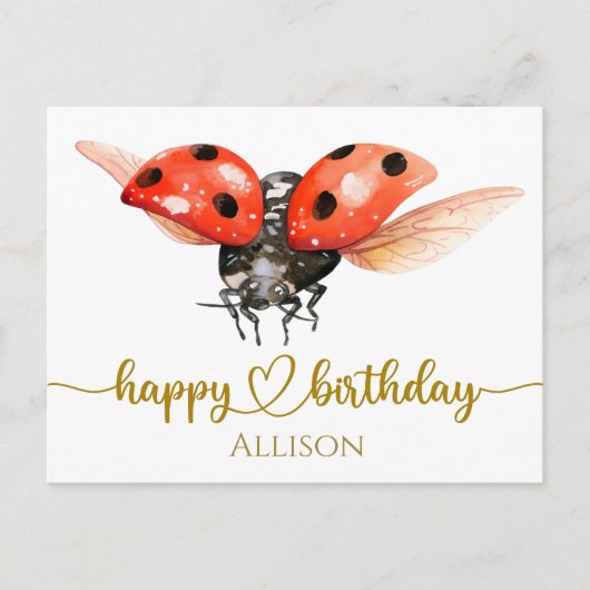 Happy Birthday Ladybug Waterverf Post Kaart (Voorkant)