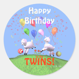 Happy Birthday Lambs voor Twins Ronde Sticker