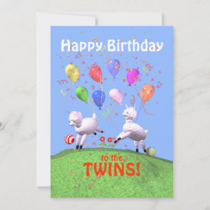 Happy Birthday Lammetjes voor Twins Flat Kaart