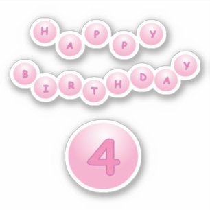 Happy Birthday Leeftijd 4 Roze Bouncy Balls Sticke Sticker