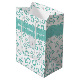 Happy Birthday Leeftijd 55 Getal Patroon Blauwgroe Medium Cadeauzakje