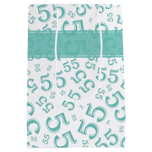 Happy Birthday Leeftijd 55 Getal Patroon Blauwgroe Medium Cadeauzakje (Achterkant)