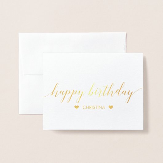 Happy Birthday Lettering Gold Foil Wenskaart Folie Kaarten (Voorkant met envelop)