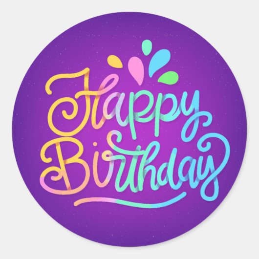 Happy Birthday Lettering Ronde Sticker (Voorkant)