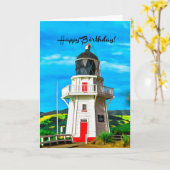 Happy Birthday Lighthouse Fine Art Kaart (Gele Bloem)