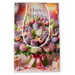 Happy Birthday, lila boeket, door Natasha Us Medium Cadeauzakje