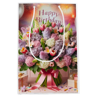Happy Birthday, lila boeket, door Natasha Us Medium Cadeauzakje