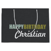 Happy Birthday Linen Grey Personalized Large Cadeautasje (Voorkant)