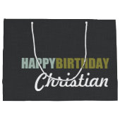 Happy Birthday Linen Grey Personalized Large Cadeautasje (Achterkant)