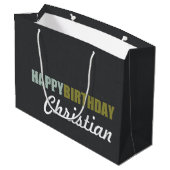 Happy Birthday Linen Grey Personalized Large Cadeautasje (Achterkant Gekanteld)