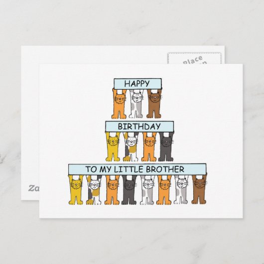 Happy Birthday Little Brother Schattige Cats. Briefkaart (Voorkant / Achterkant)