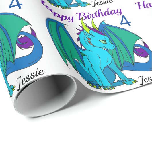 Happy Birthday Little Dragon Boy's Custom Cadeaupapier (Rol Hoek)