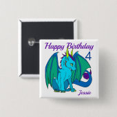 Happy Birthday Little Dragon personalize Button (Voorkant /achterkant)