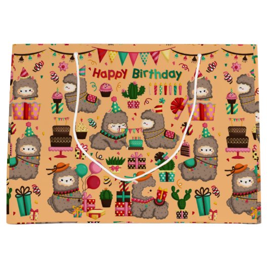 Happy Birthday Llama Pattern Groot Cadeauzakje (Voorkant)