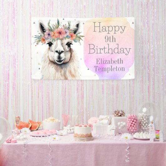 Happy Birthday Llama Wildflower Dier Kind Spandoek (Feest)