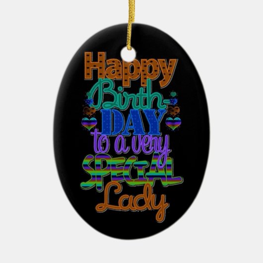 ***HAPPY BIRTHDAY LOVELY LADY** KERAMISCH ORNAMENT (Voorkant)