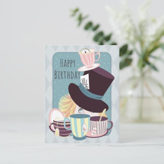 Happy Birthday Mad Hatter Tea Party Briefkaart (Staand voorkant)