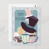 Happy Birthday Mad Hatter Tea Party Briefkaart (Voorkant / Achterkant)