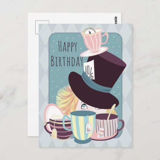 Happy Birthday Mad Hatter Tea Party Briefkaart (Voorkant / Achterkant)