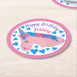 Happy Birthday Magical Pink Unicorn Party Ronde Kartonnen Onderzetter