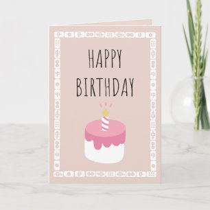 Happy birthday - mahjong tegels en taart roze kaart