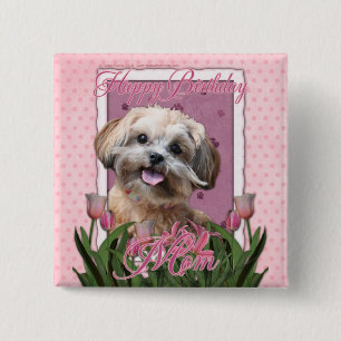Happy Birthday Mam - ShihPoo - Maggie Vierkante Button 5,1 Cm