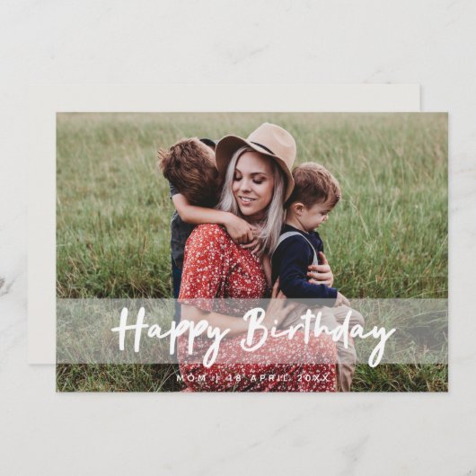 Happy Birthday mama | Moderne Script-fotokaart (Voorkant / Achterkant)