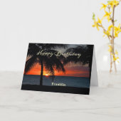 Happy Birthday Mannen Sunset Ocean Tropical Trees Kaart (Gele Bloem)