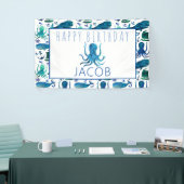 Happy Birthday Marine Nautical Octopus Ocean Kinde Spandoek (Beurs)