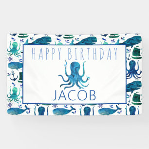 Happy Birthday Marine Nautical Octopus Ocean Kinde Spandoek