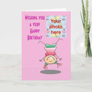 Happy Birthday meisjes doen handstanden voeg foto Kaart