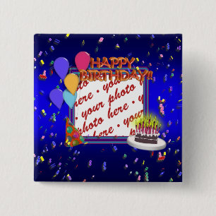 Happy Birthday met Confetti Photo Lijst Vierkante Button 5,1 Cm