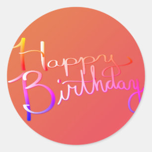 "Happy Birthday!"Met de hand geschreven Oranje&Pin Ronde Sticker