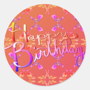 "Happy Birthday!"Met de hand geschreven Roos Heart Ronde Sticker