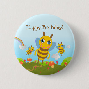 Happy Birthday met honingbijen Ronde Button 5,7 Cm