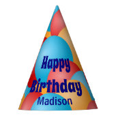 Happy Birthday met naam en ballonnen Feesthoedjes (Voorkant)