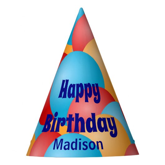 Happy Birthday met naam en ballonnen Feesthoedjes (Voorkant)