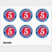 Happy Birthday met naam en leeftijd 5 Ronde Sticker (Vel)