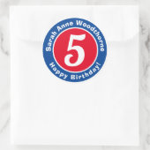 Happy Birthday met naam en leeftijd 5 Ronde Sticker (Tas)