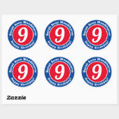 Happy Birthday met naam en leeftijd 9 Ronde Sticker (Vel)